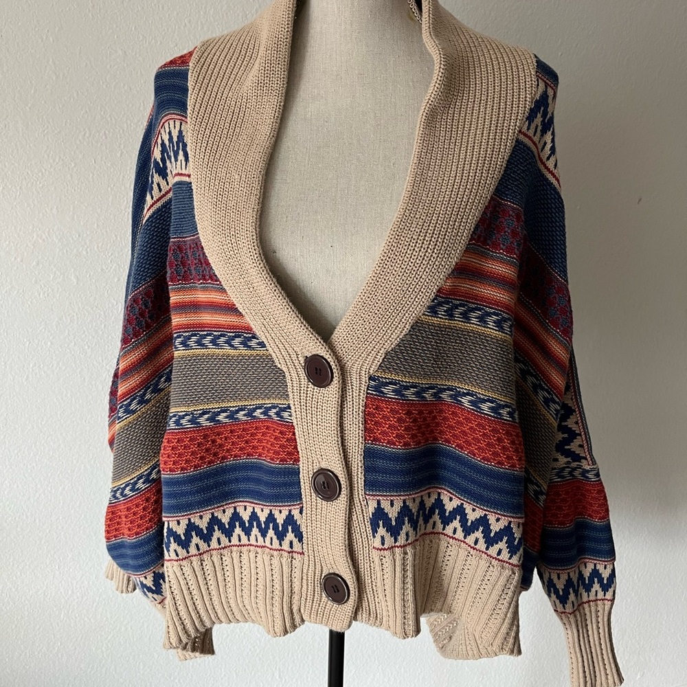 Angie Multi-Stripe Shawl Collar Cardigan Aztec Southwest Boho